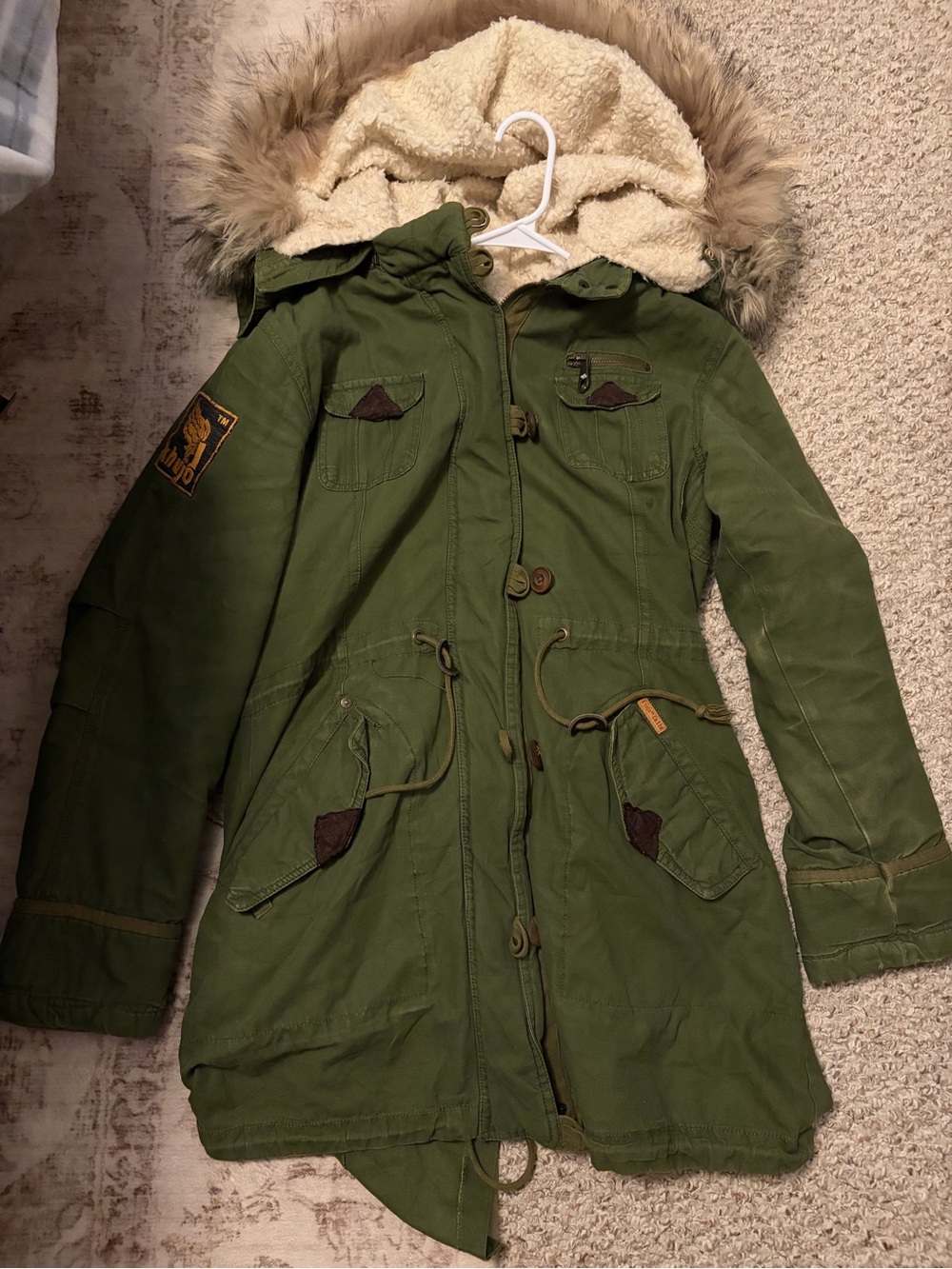 Khujo Army Green Parka Oversized Fur Hood